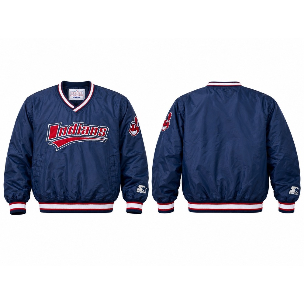 Vintage Starter MLB Cleveland Indians Windbreaker Pullover Navy Blue Mens Medium